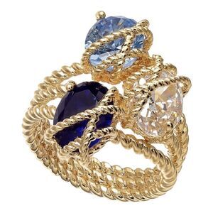 Charter Club Gold-Tone Oval Crystal Triple-Wrap Ring Size 5 New